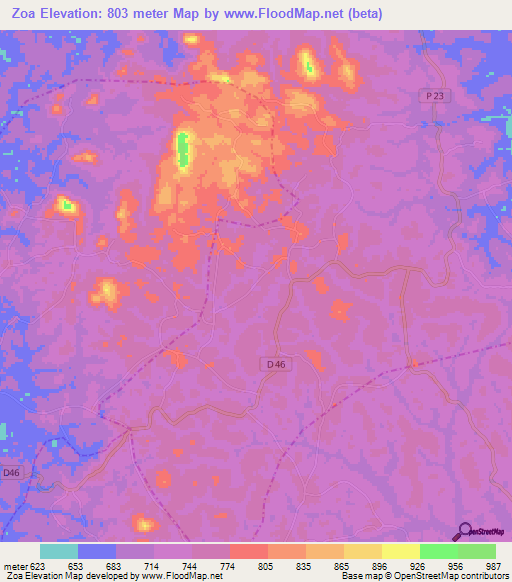 Zoa,Cameroon Elevation Map