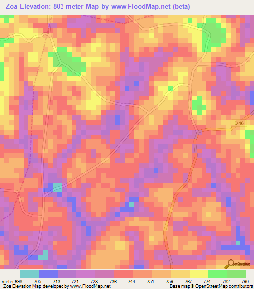 Zoa,Cameroon Elevation Map