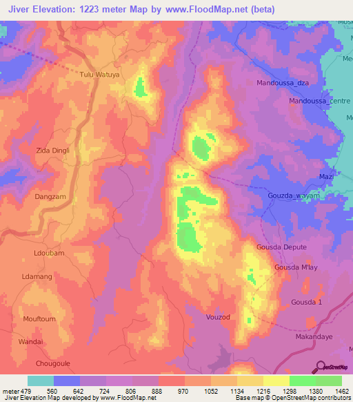 Jiver,Cameroon Elevation Map