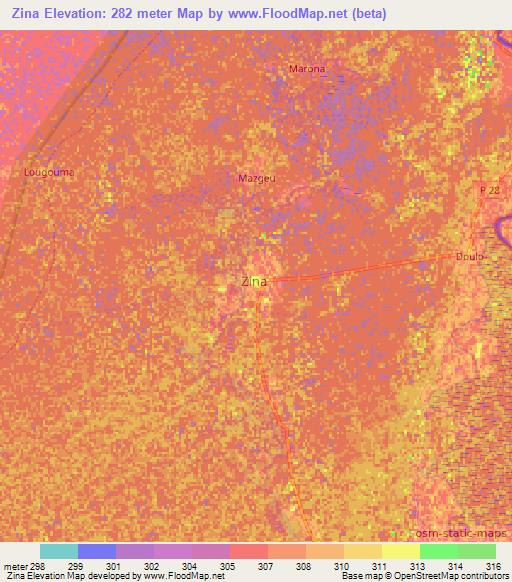 Zina,Cameroon Elevation Map