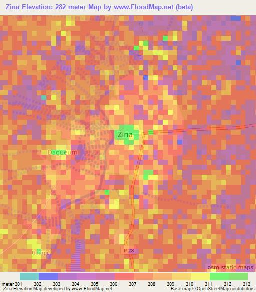 Zina,Cameroon Elevation Map