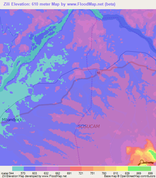 Zili,Cameroon Elevation Map