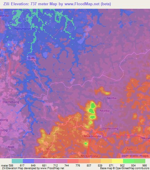 Zili,Cameroon Elevation Map