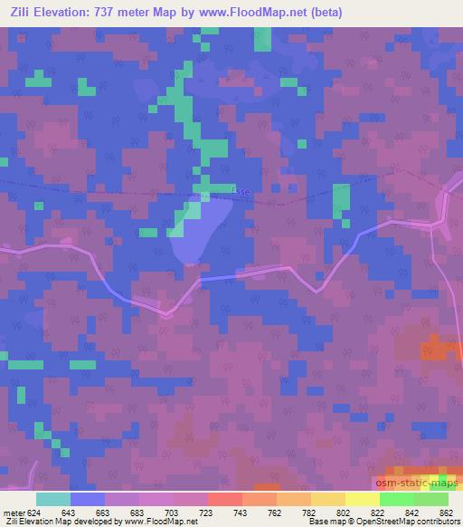 Zili,Cameroon Elevation Map