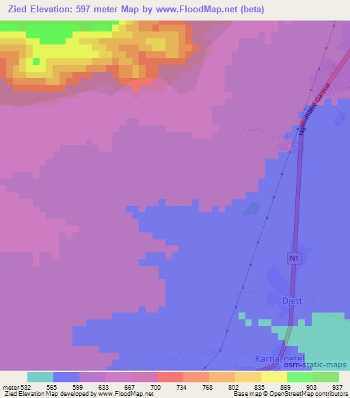 Zied,Cameroon Elevation Map