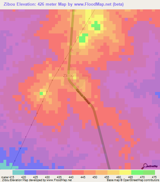 Zibou,Cameroon Elevation Map