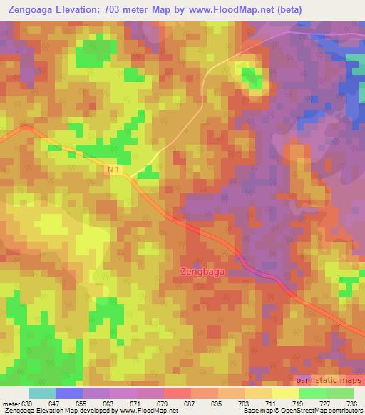 Zengoaga,Cameroon Elevation Map