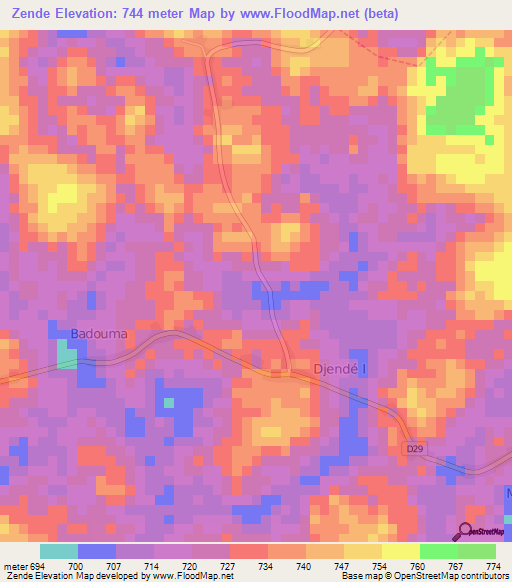 Zende,Cameroon Elevation Map