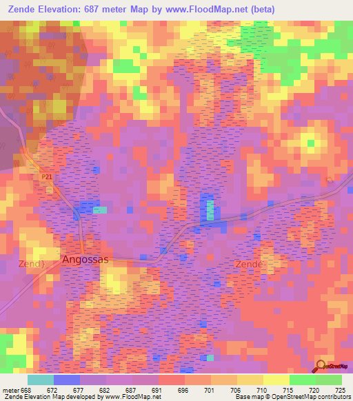 Zende,Cameroon Elevation Map