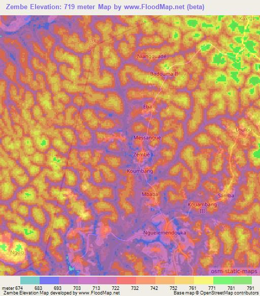 Zembe,Cameroon Elevation Map