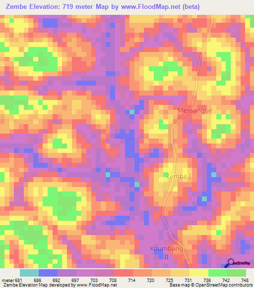 Zembe,Cameroon Elevation Map