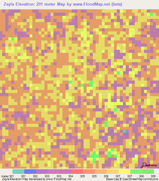 Zayla,Cameroon Elevation Map