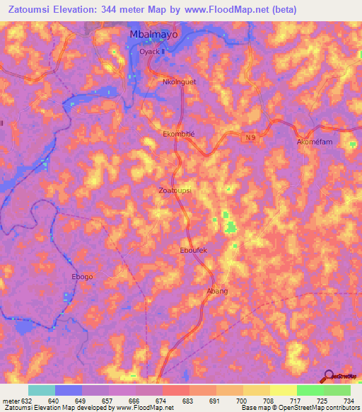 Zatoumsi,Cameroon Elevation Map