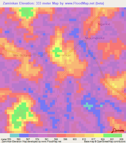 Zaminkan,Cameroon Elevation Map