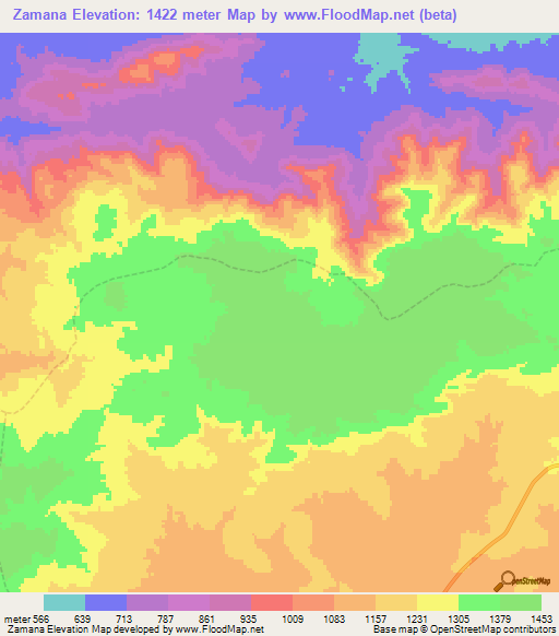 Zamana,Cameroon Elevation Map