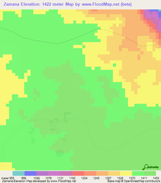 Zamana,Cameroon Elevation Map