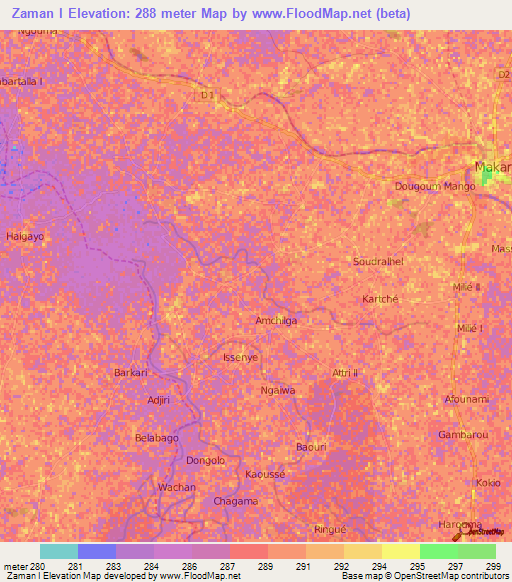 Zaman I,Cameroon Elevation Map