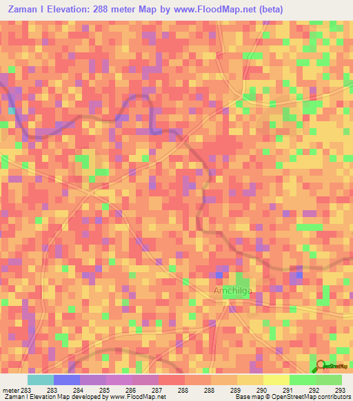 Zaman I,Cameroon Elevation Map