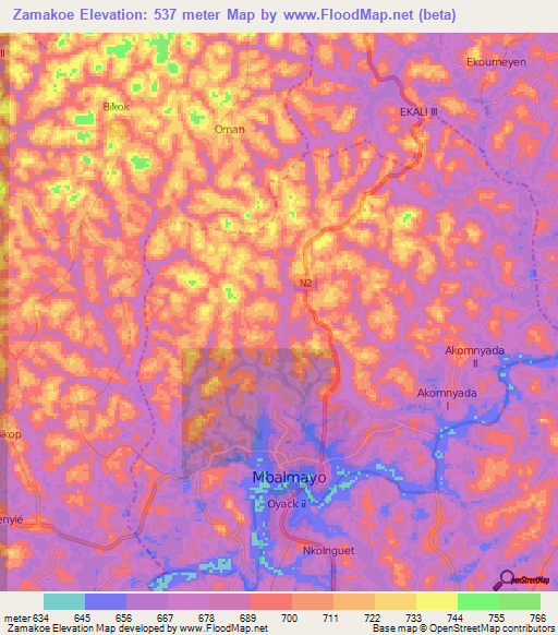 Zamakoe,Cameroon Elevation Map