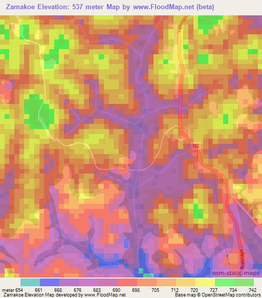 Zamakoe,Cameroon Elevation Map