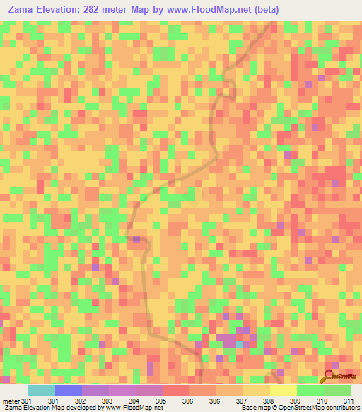 Zama,Cameroon Elevation Map