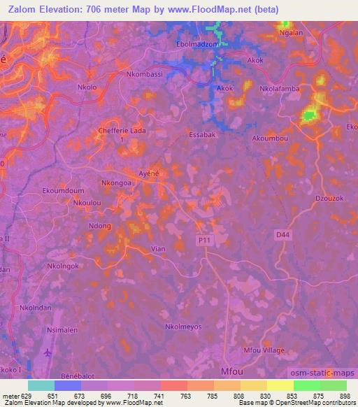 Zalom,Cameroon Elevation Map