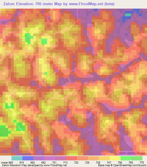 Zalom,Cameroon Elevation Map