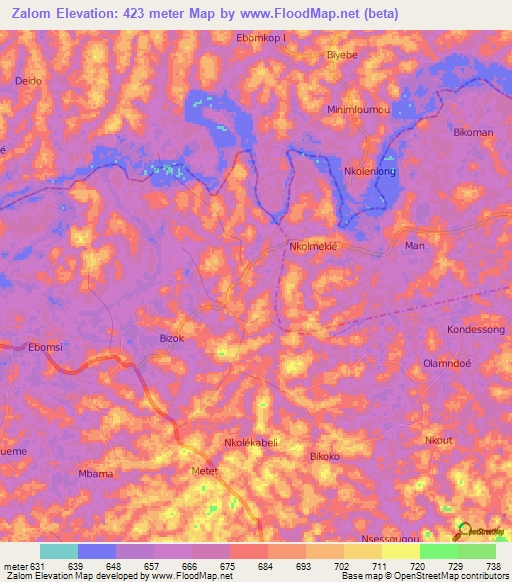 Zalom,Cameroon Elevation Map