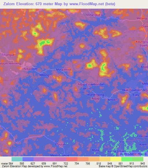 Zalom,Cameroon Elevation Map