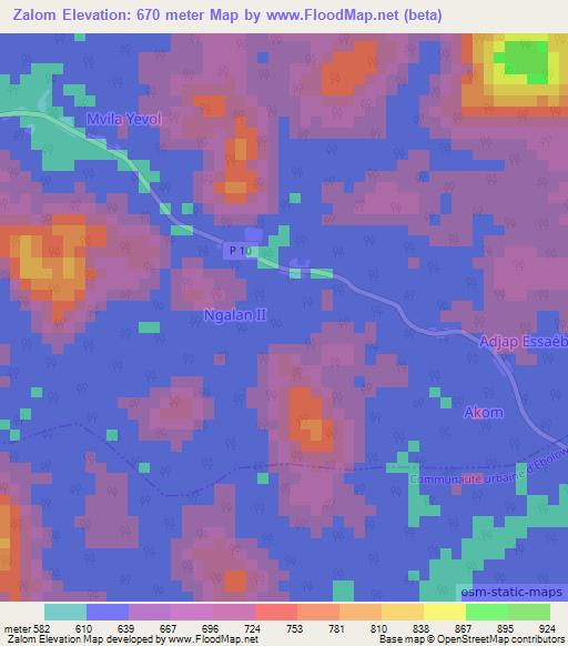 Zalom,Cameroon Elevation Map