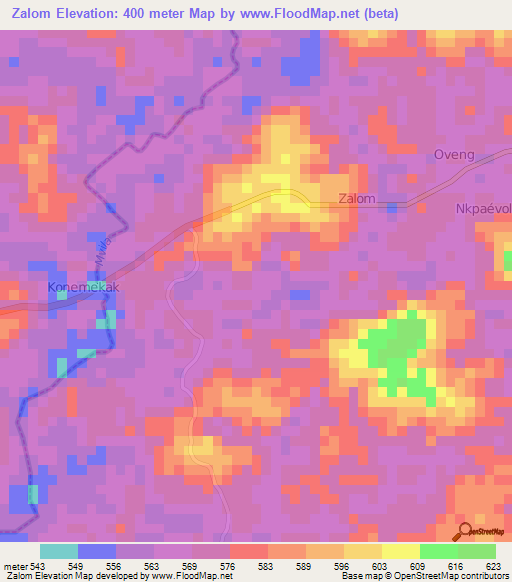 Zalom,Cameroon Elevation Map