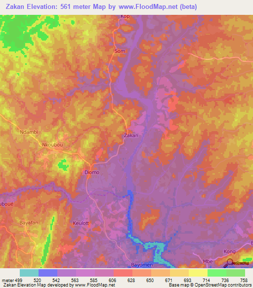 Zakan,Cameroon Elevation Map