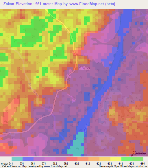 Zakan,Cameroon Elevation Map