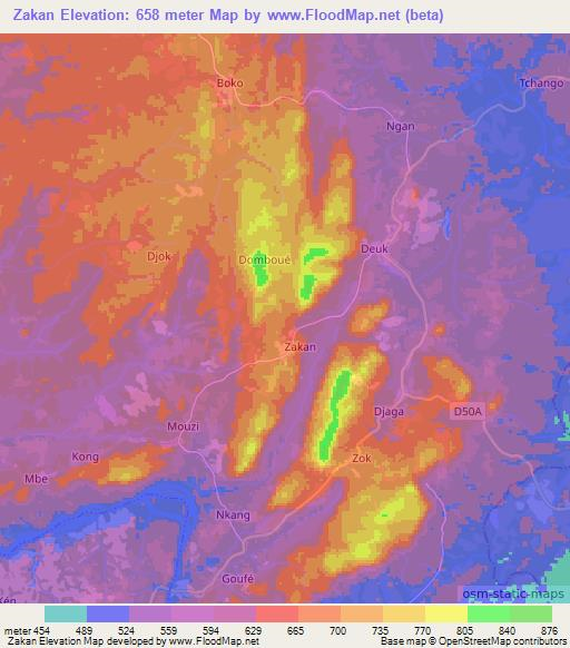 Zakan,Cameroon Elevation Map