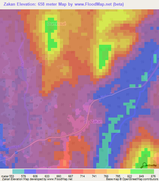 Zakan,Cameroon Elevation Map