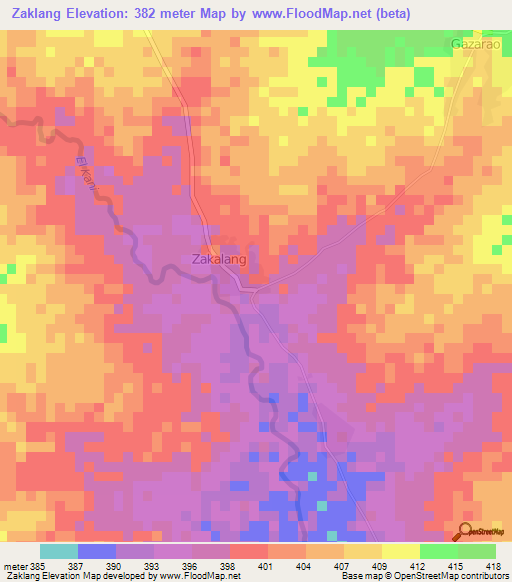 Zaklang,Cameroon Elevation Map