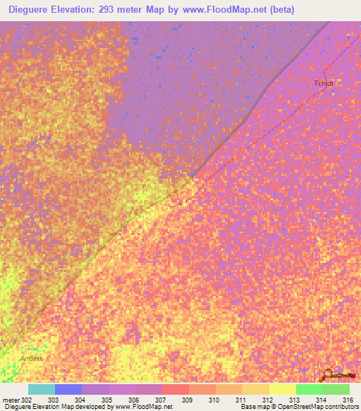 Dieguere,Cameroon Elevation Map