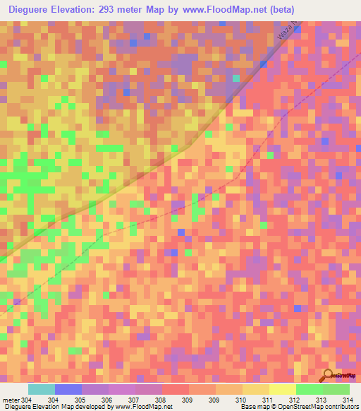 Dieguere,Cameroon Elevation Map