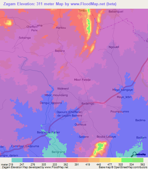 Zagam,Cameroon Elevation Map