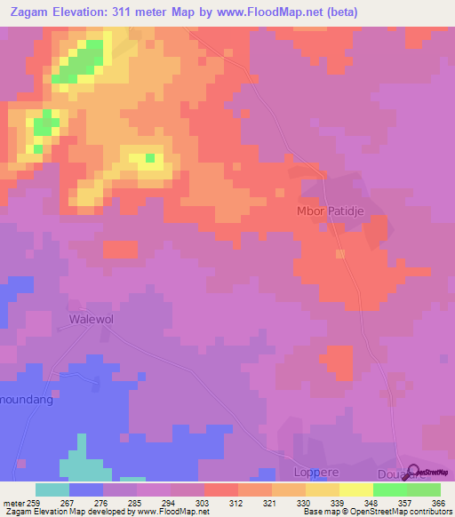 Zagam,Cameroon Elevation Map