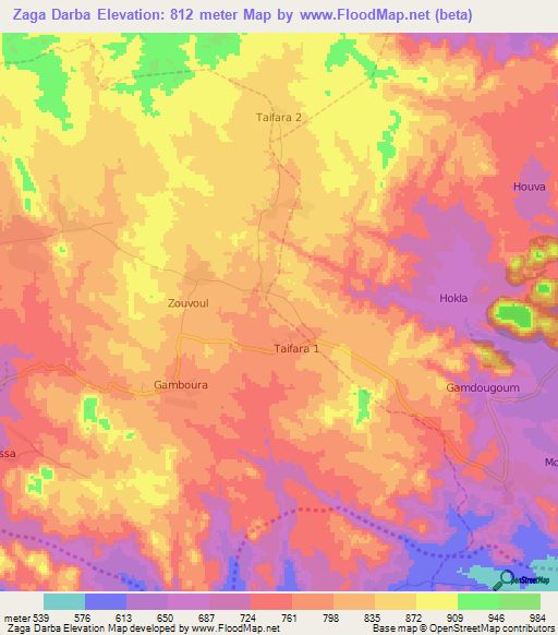 Zaga Darba,Cameroon Elevation Map