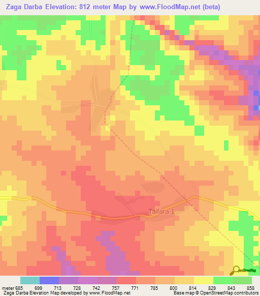 Zaga Darba,Cameroon Elevation Map