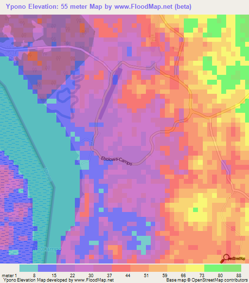 Ypono,Cameroon Elevation Map