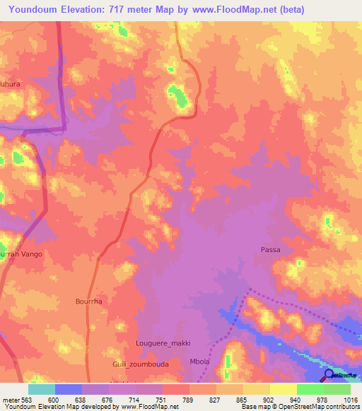 Youndoum,Cameroon Elevation Map