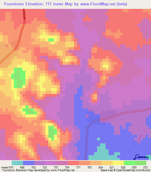 Youndoum,Cameroon Elevation Map