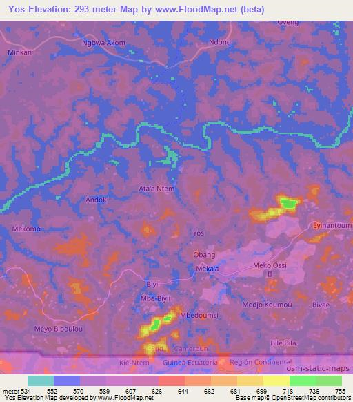 Yos,Cameroon Elevation Map