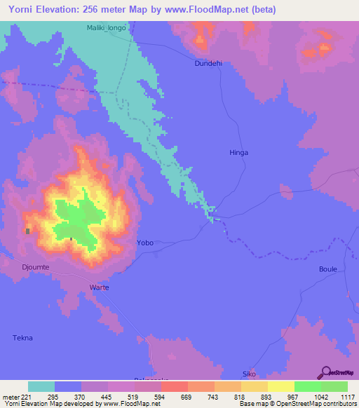 Yorni,Cameroon Elevation Map