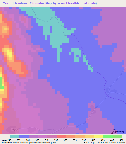 Yorni,Cameroon Elevation Map