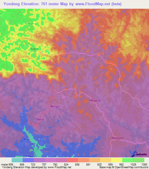 Yondeng,Cameroon Elevation Map