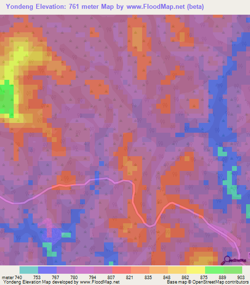 Yondeng,Cameroon Elevation Map